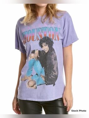 3/$15 Whitney Houston Women’s Lavender T-Shirt Wearing Bomber Jacket Large